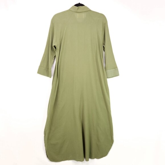 9Seed Long Shirt Dress Maxi Button Up Semi Sheer Medium Green Collard Made USA - Picture 2 of 14